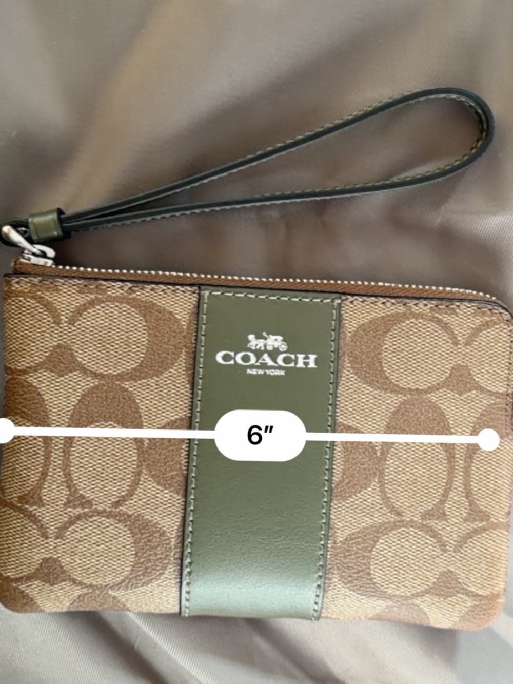 Coach Brown Monogram Wristlet with Olive Accent - Picture 5 of 6